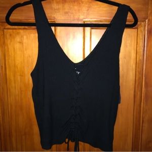 Black American Eagle Lace Up Cropped Tank